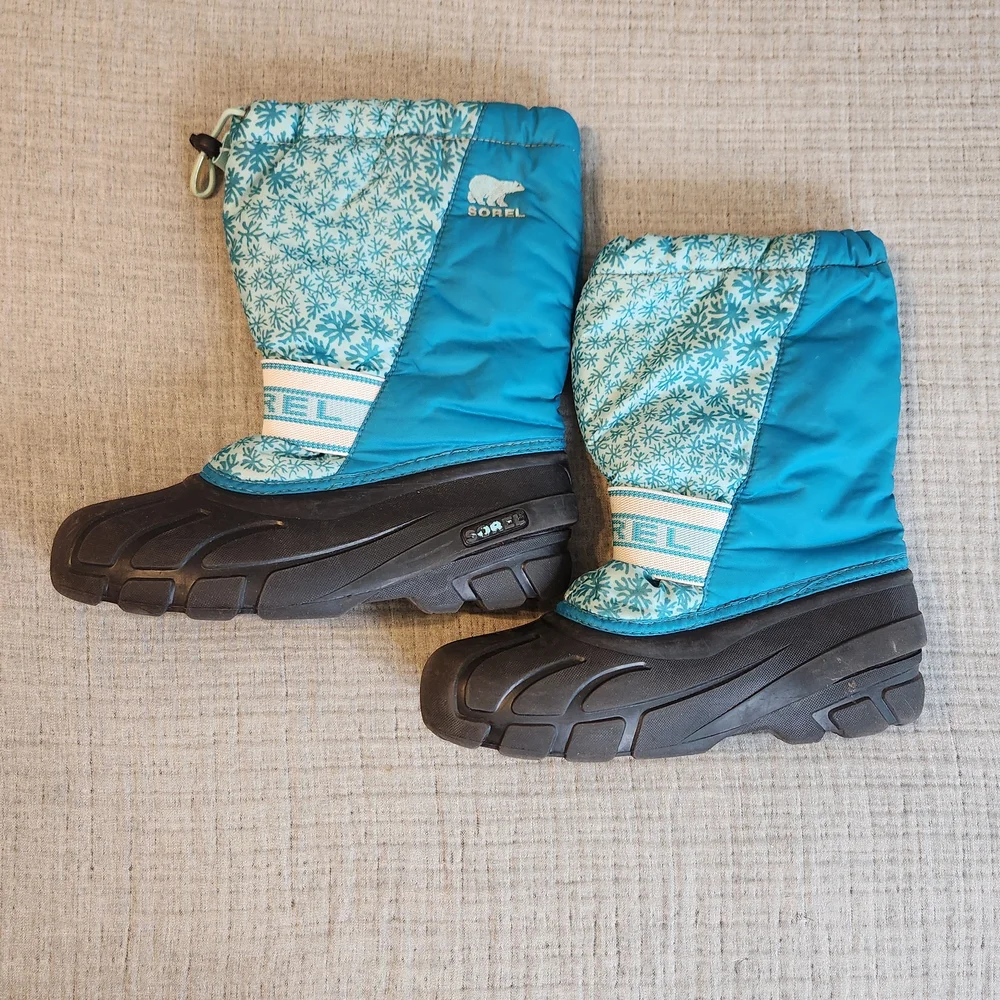 Sorel Winter Insulated Snow Boots Snowflake Teal Blue Black Womens Size 5